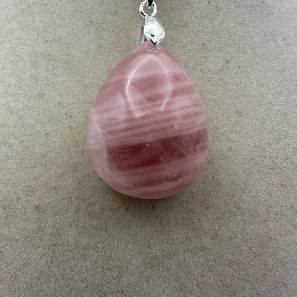 Madagascar Rose Quartz Teardrop Pendant Necklace on Silver Plated Box Chain - Picture 5 of 11
